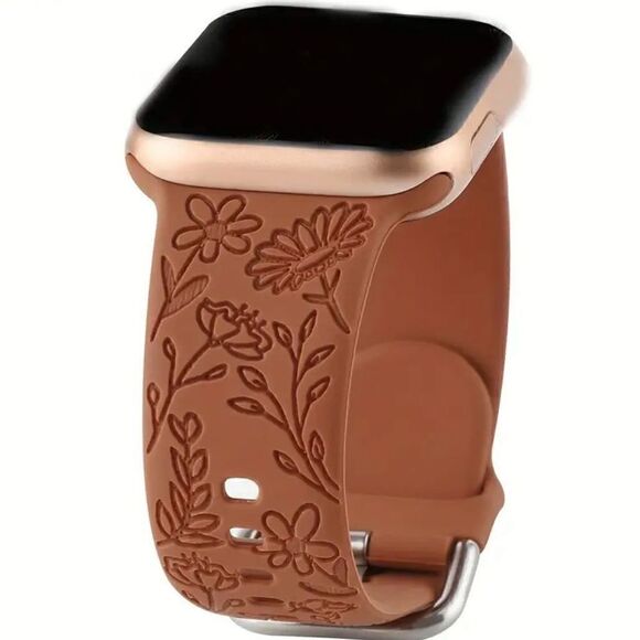 Floral Engraved Silicone Watchband Womens Casual Smart Watch 42mm - 49mm New - Picture 1 of 2